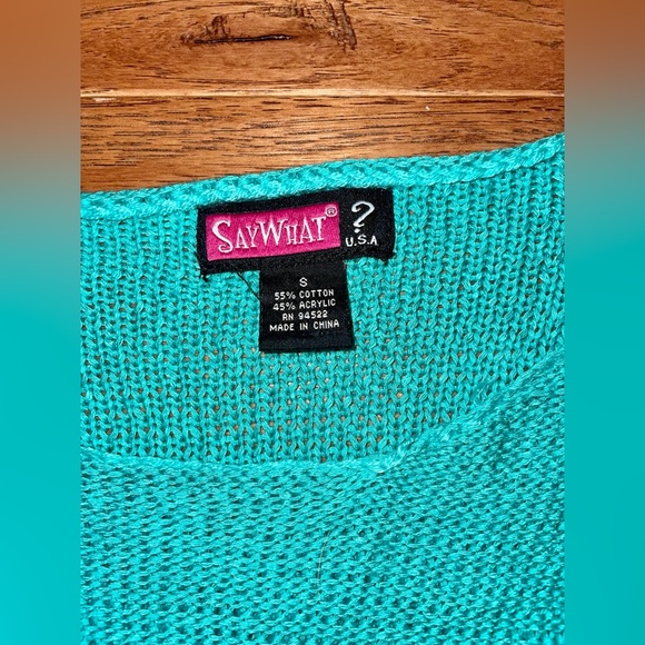 NWOT Say what knitted off one shoulder teal long sleeve shirt flattering - Picture 4 of 6